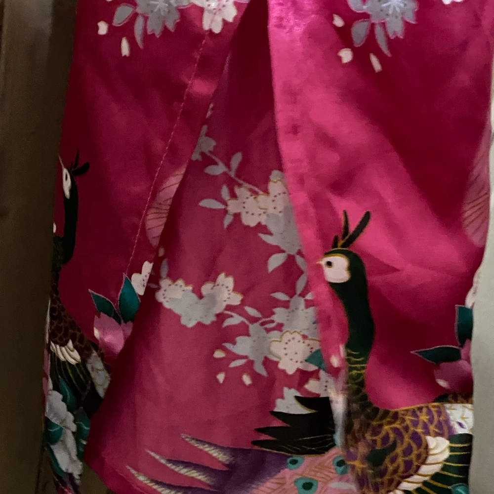 Vintage 1980's Art Deco Floral Peacock Kimono Sty… - image 5